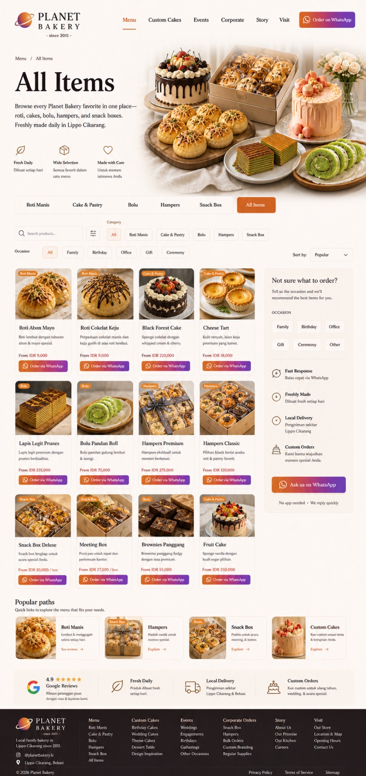 Planet Bakery menu